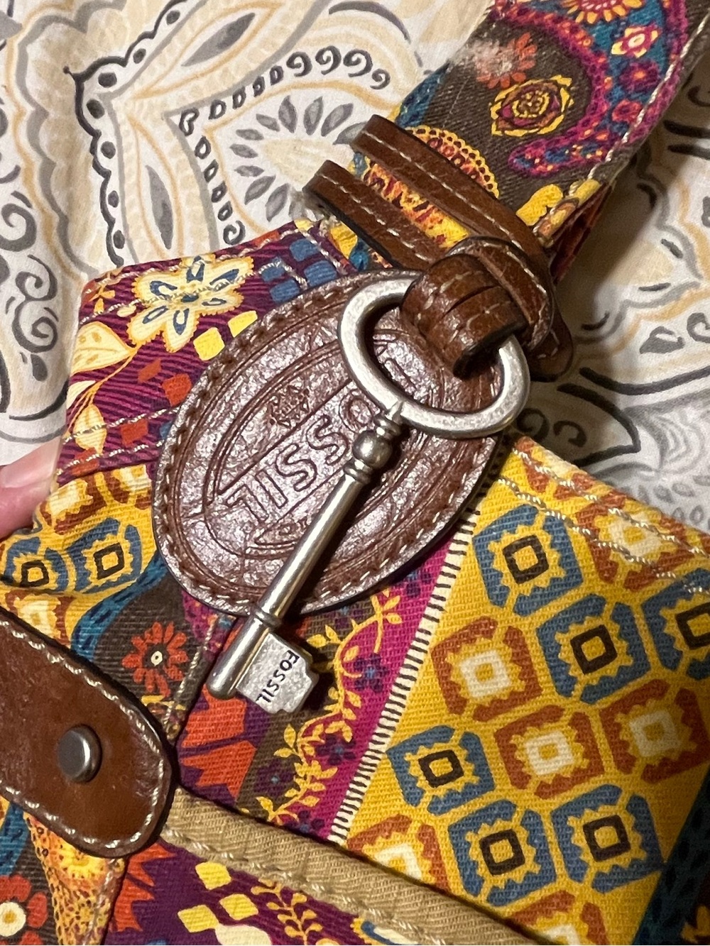 FOSSIL Long Live Vintage Paisley/Floral Canvas Shoulder Bag - Picture 5 of 16